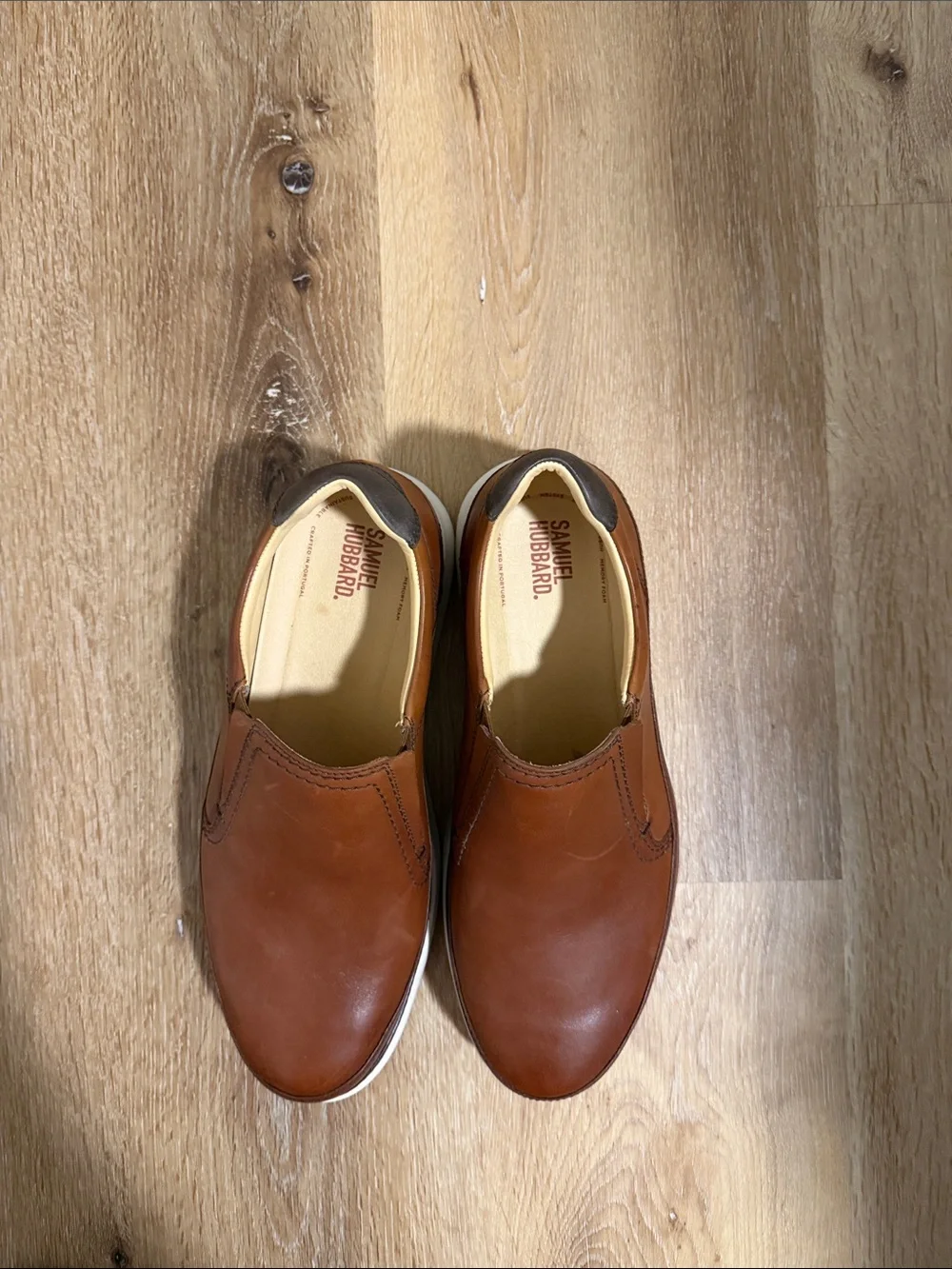 Men's Brown Leather Slip-On Casual Loafers with Contrasting Heel